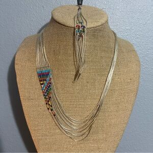 Vtg  Sterling Silver Native American Multi Colors  Necklace & bracelet Set